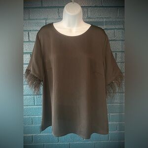 Elegant Black Feather Trim Top